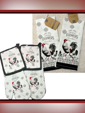 NWT 3-pc Set French Country Oven Mitt, Hot Pad & Tea Towel Fine Quality